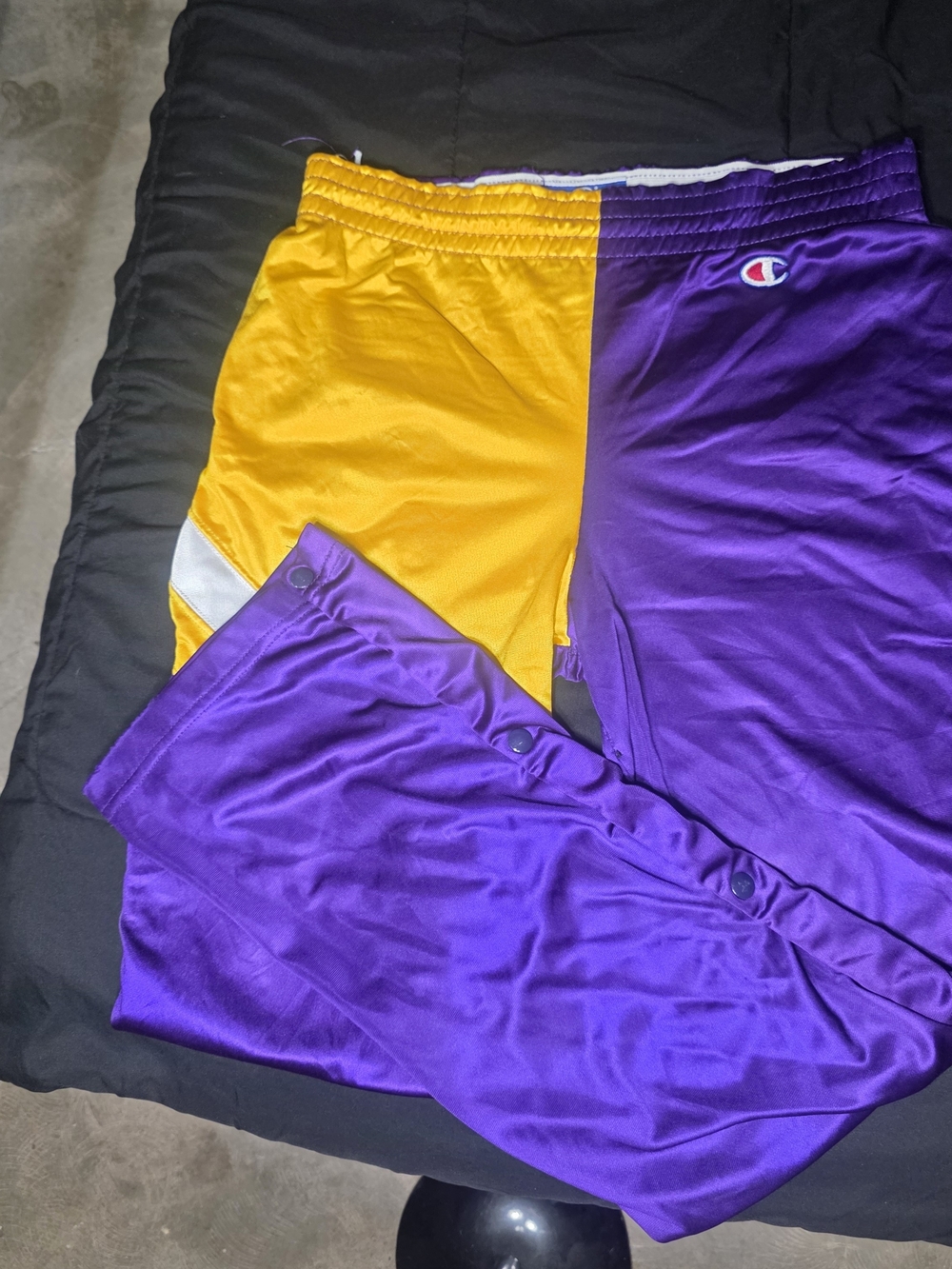 Vintage Champion Split Color Purple and Yellow Snap Tearaway Warmups